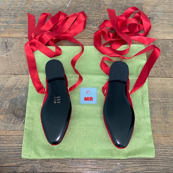 MR BY MAN REPELLER Red Ballet Velvet Flats - Picture 3 of 4